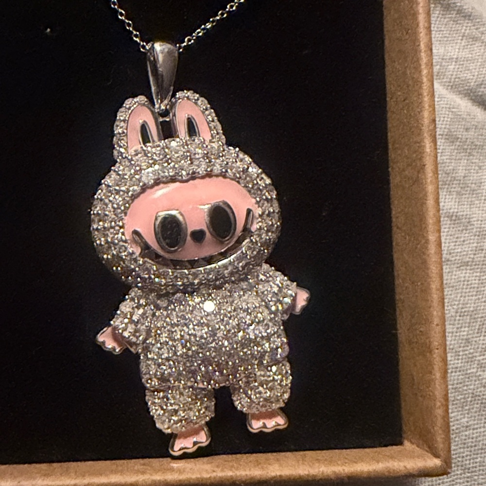 Sparkling Labubu  Necklace sterling silver .925 and 2.5 ctw  natural diamonds